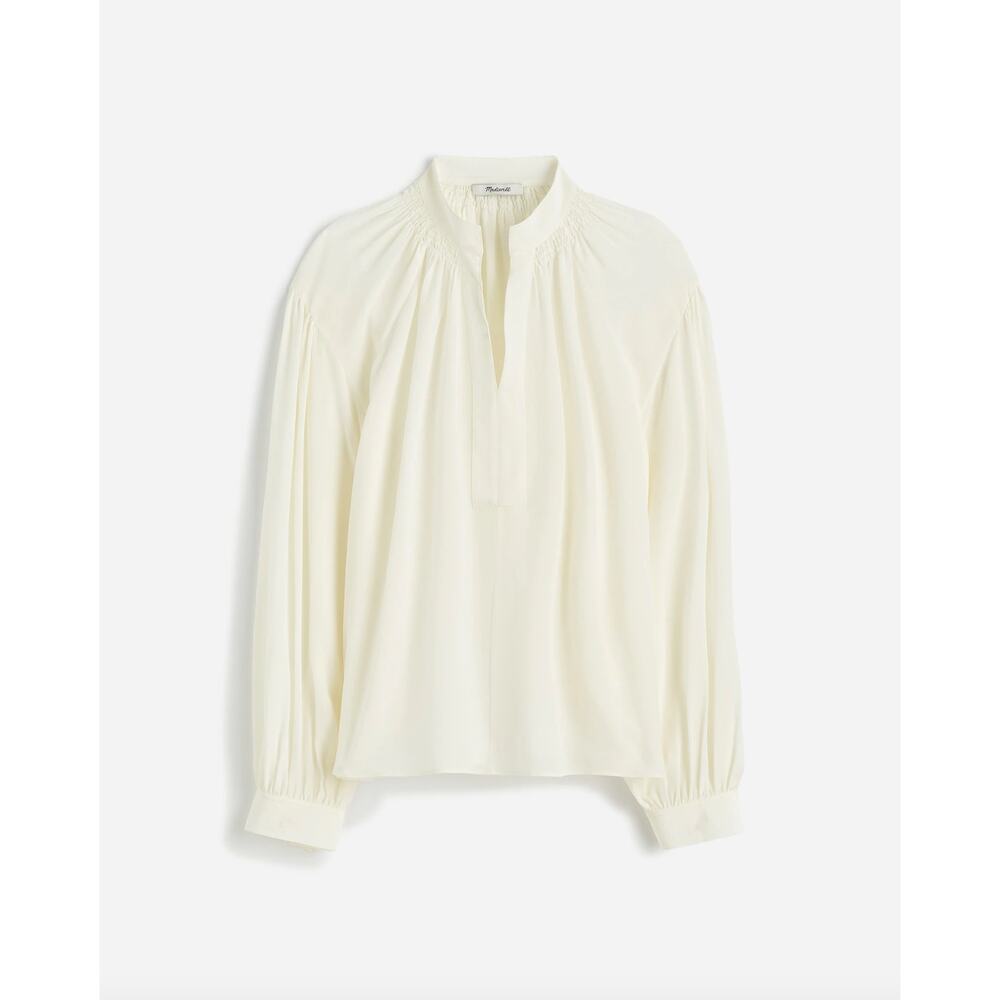 Madewell Shirred Long Sleeve Top Blouse Silk Lightweight Winter White Medium NWT - Picture 5 of 16